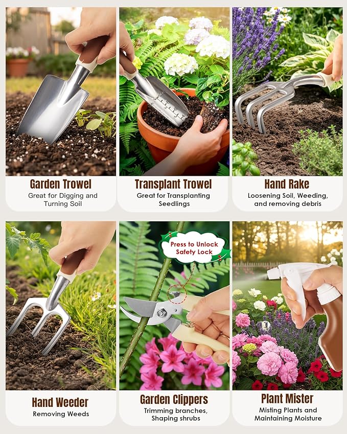 Gardening Christmas Advent Calendar for Adult Women Men 2025, 12 Days Gifts Garden Hand Tools Set with Storage Bag and Garden Gloves, Outdoor Plant Gardener Kit for Male Mom Dad Husband Wife Boyfriend