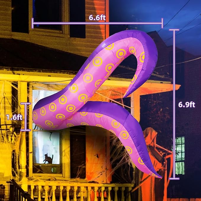DearSun 6.7FT L Giant Halloween Inflatable Octopus Tentacle Halloween Inflatable Tentacles Broke Out from Windows, 2 Jumbo Blow Up Tentacles with Build-in LED Lights Halloween Window Decoration