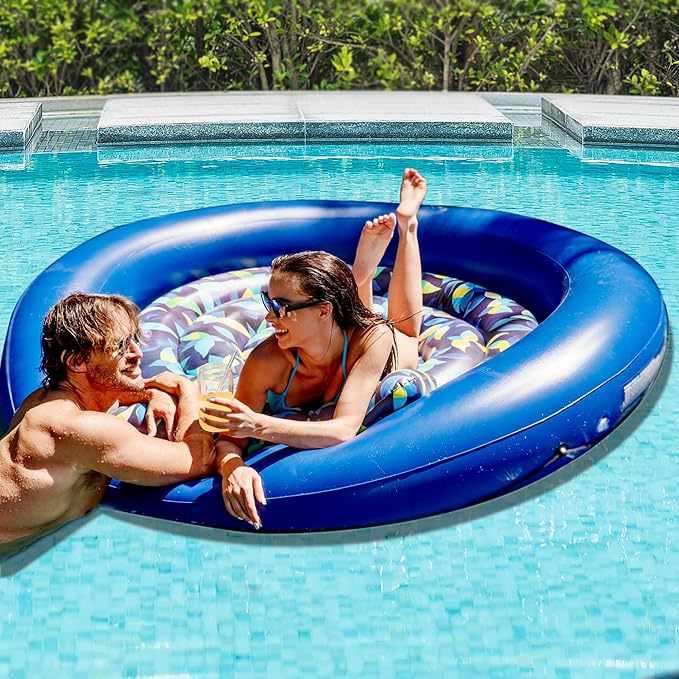 JAMBO Huge Round 76 x 76 Tanning Pool Lounger, Pool Float, Inflatable Sun Tanning Pool Float, Tanning Chair, Pool Floats Adult, Water Lounge Raft Pool Lounger Adults, Tanning Raft Sunchill Tanning Bed