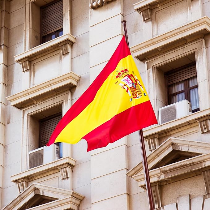 Spain Spanish Flag 3x5 ft Outdoor, Double Sided 3 Ply Heavy Duty Spain National Country Flag, 100% Quality Polyester Spanish Banner with Brass Grommets 4 Rows Stitches