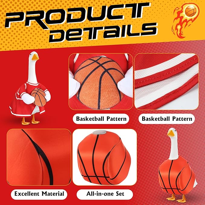 Abbylike 2 Set Basketball Goose Outfit Basketball Costume Lawn Porch Game Day Clothes for 23" Goose Outdoor Patio Yard Lawn Art Celebrations Decor