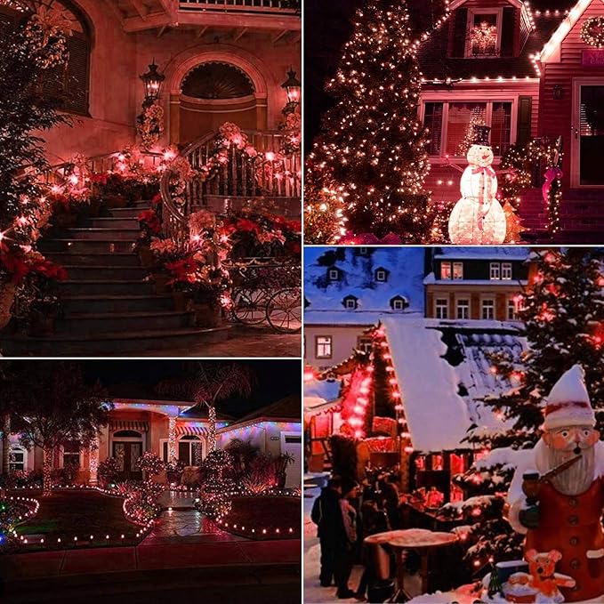 Brightown C9 LED Christmas String Lights, 33ft 50 LED Waterproof Strawberry String Lights, Extendable Green Wire Lights String for Outdoor Indoor Patio Party Decoration, Red