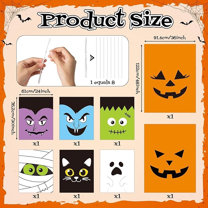 CNhoqc Halloween Lawn Leaf Bags - 8Pcs Halloween Theme Pumpkin Black Cat Ghost Mummy Patterns Waste Bags with Twist Ties, Large Grass Plastic Trash Container for Garden Outdoor Halloween Decorations