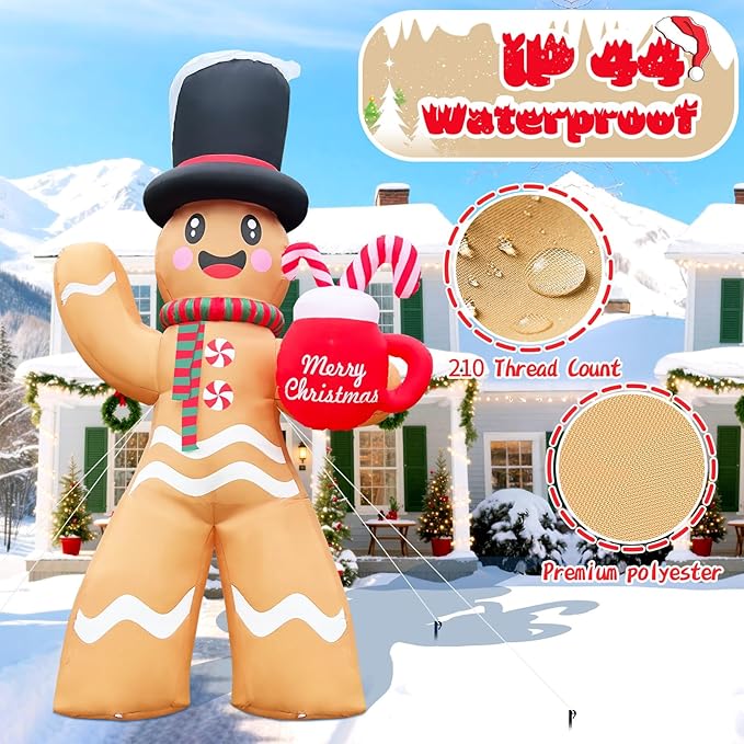 2025 Giant Christamas Inflatable Gingerbread 14FT Giant Gingerbread Man with Mug Christmas Inflatables Outdoor Decoration Xmas Blow Up Yard Decor with Built-in 7 LED for Holiday Party Yard Garden Lawn