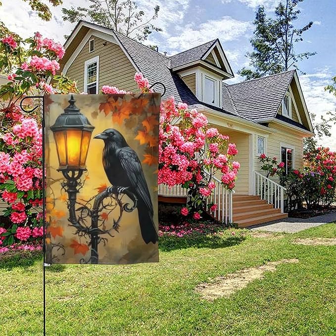 Crow Garden Flag Vertical Double Sided Outdoor Yard Flags 12.5x18 Inch Burlap Banners for House Lawn