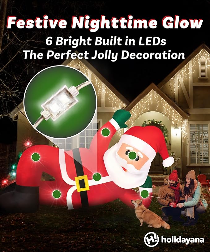 Holidayana Christmas Inflatables Large 10 ft Lounging Santa - Inflatable Outdoor Christmas Decorations Blow Up X-mas Decorations for Yard, Lawn & Garden Internal Lights & Built-in Fan