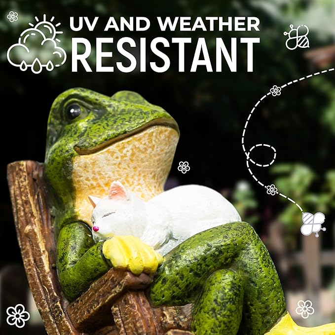 Miniature Frog Garden Statue with Cat Figurine, Frog Gifts, 3.14'' Outdoor Decorations for Yard and Garden