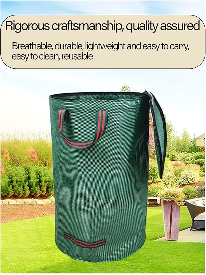 Reusable Yard Waste Bags,with Lid Extra Large Lawn Leaf Bags with Gardening Gloves,Standable Garden Waste Bag With 4 Handles,Container for Leaves,Lawn Debris & Grass Clippings(132Gallon)