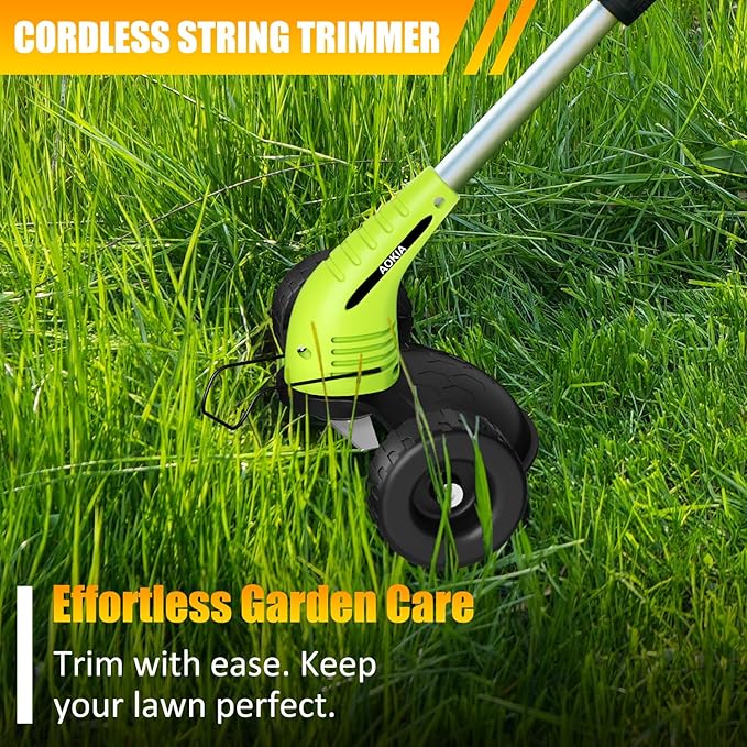 Electric Weed Wacker Cordless： String Trimmer with Roller 2Types Blades - 2.0Ah 12V Battery Powered Lightweight Grass Cutter/Mower for Yard and Garden, Green