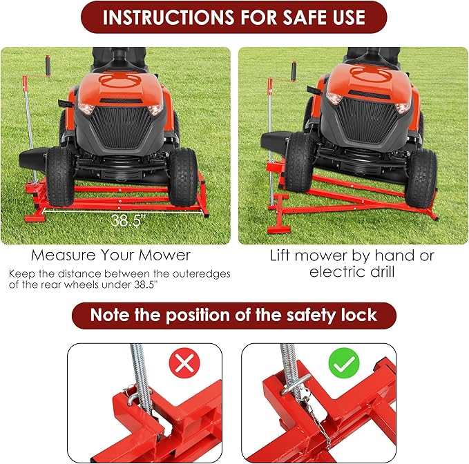 Lawn Mower Lift Jack, Riding Mower Lift for Lawn Mowers and Garden Tractors, Lawn Mower Load Capacity 880 Lbs, Wheel Width Limit 38in, Red