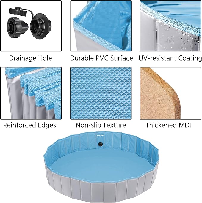 Yaheetech Foldable Dog Pool Portable Kiddie Pools Collapsible Hard Plastic Dog Swimming Pools Doggie Wading Pool Bath Tub for Puppy Small Medium Large Dogs, 63 x 12 Inches Gray