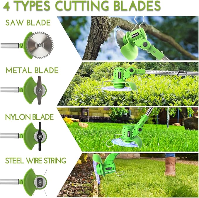 Cordless Weed Wacker, 21V Electric Grass Trimmer with 2 Battery and Charger 5 Types 26Pcs Blade 3 in 1 Weed Eater Lawn Edger Brush Cutter for Lawn Yard Garden