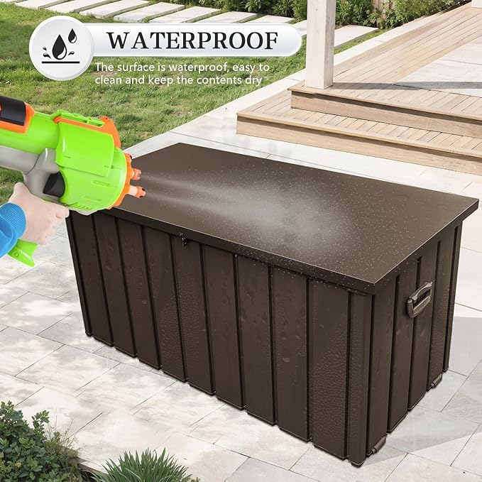 Domi 120-Gallon Outdoor Storage Box – Waterproof, Lockable Storage Cabinet for Patio Furniture, Garden Tools & Pool Supplies – Large Metal Storage for Cushions, Toys & More