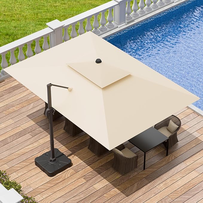 10x13 FT Patio Umbrella, Large Cantilever Rectangular Double Top Heavy Duty Offset Umbrellas with 360° Rotation, Outdoor shade for Garden Deck Pool Patio, Beige
