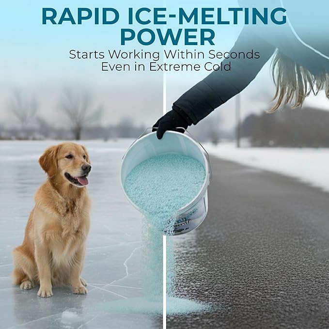 Ice Melt for Snow Pet Friendly - Fast Acting Magnesium Chloride Ice Melt Salt, Snow Salt 45lb Bucket with Scoop