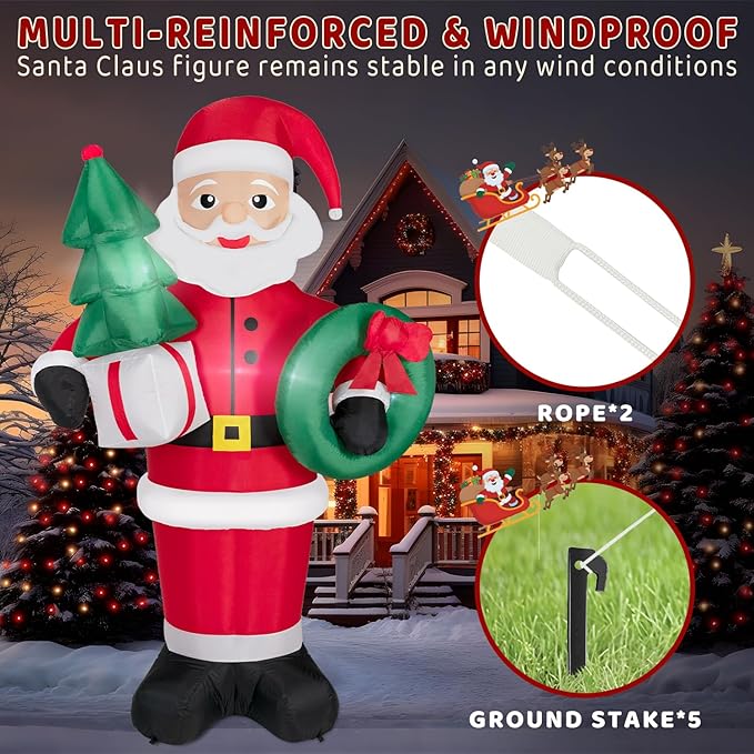 8FT Christmas Inflatables Santa Claus with Christmas Tree,Inflatables Decorations Outdoor/Indoor,Christmas Blow Up Santa Claus Yard Decorations Built-in LED Lights,for Yard/Lawn/Garden.