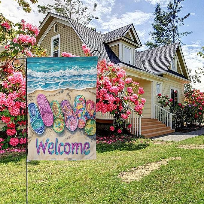 Flip Flops Beach Garden Flag Vertical Double Sided Outdoor Yard Flags 12.5x18 Inch Burlap Banners Vertical Double Sided for Outdoor Decor Lawn