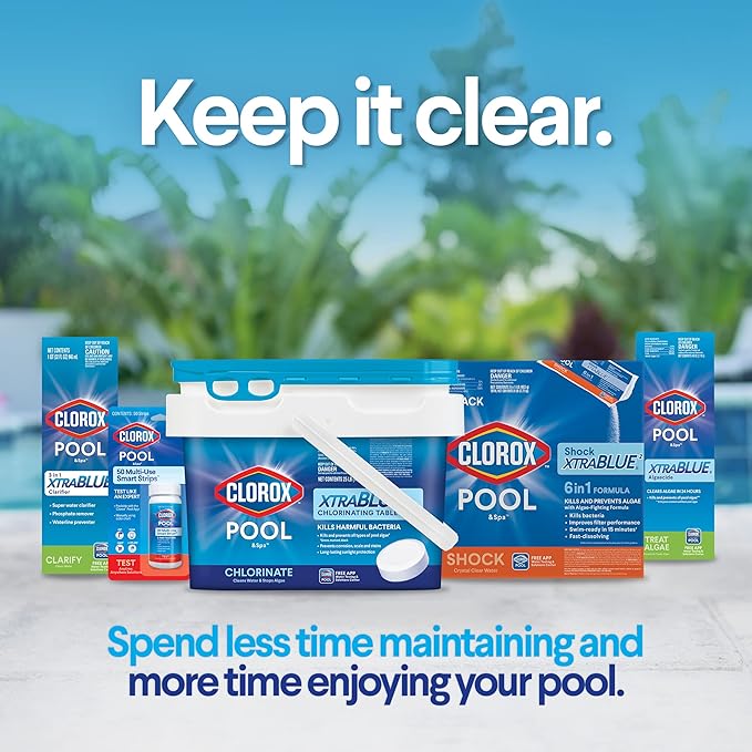 CLOROX Pool&Spa All-in-One XtraBlue Chlorinating Granules, Kills Bacteria & Stops Algae, Blue, 6 Pounds