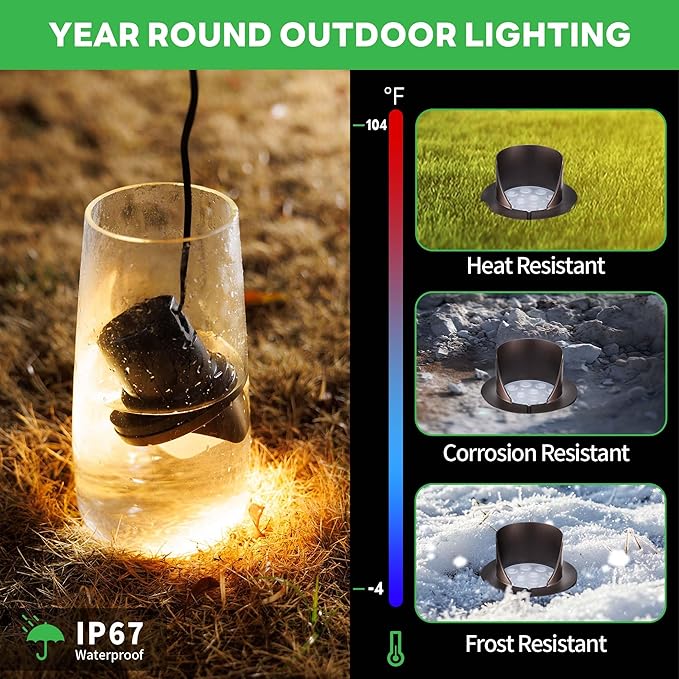 LED In-Ground Well Lights, Low Voltage Landscape Lights Outdoor Uplighting, 12V Anti-Glare IP67 Waterproof & Wired ORB Fixtures for Trees, Pathway, Walls, 3000K Warm White 4 Pack