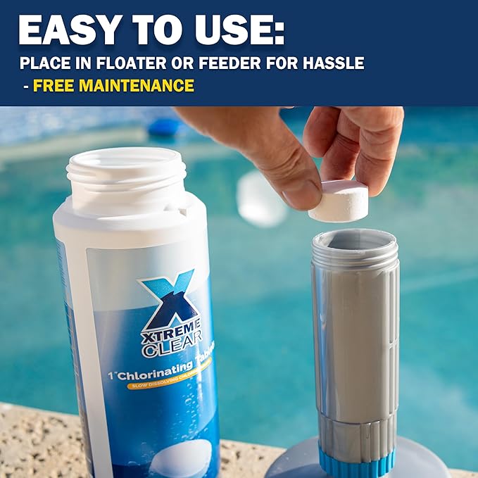 XtremeClear Summer Deal 3 Pack 1" Chlorine Tabs, Long-Lasting Stabilized, Sanitizer Slow Dissolving Tablet, Above Ground Swimming Pool, Hot Tubs & Spa, 1.5 lbs