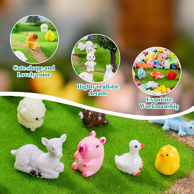 72pcs Mini Resin Animals 72 Styles Variety Tiny Animals Figures Miniature Little Small Animal Figurines Bulk for Micro Fairy Garden Landscape Accessories Hide Crafts Decor Aquarium