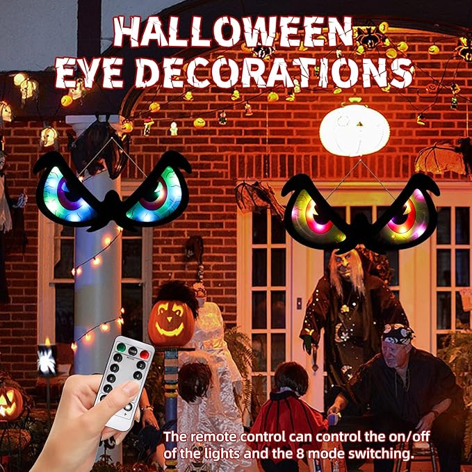 Halloween Decorations Spooky Eyes Lights - 21 Inch Large Wooden Window Eye Lights with 8 Color Modes for Halloween Decor Indoor Home,Wall,Window,Trees (Style - B)