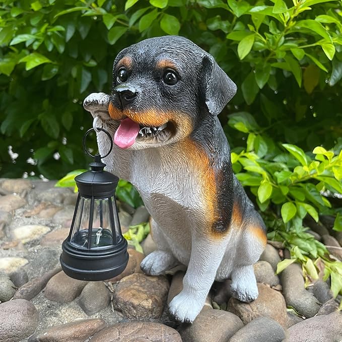 Solar Garden Statues Dog Figurine with LED Light Lantern Outdoor Art Decor for Patio Lawn Yard Housewarming Home Ornaments Gifts for Dog Lovers Mom Grandma Women