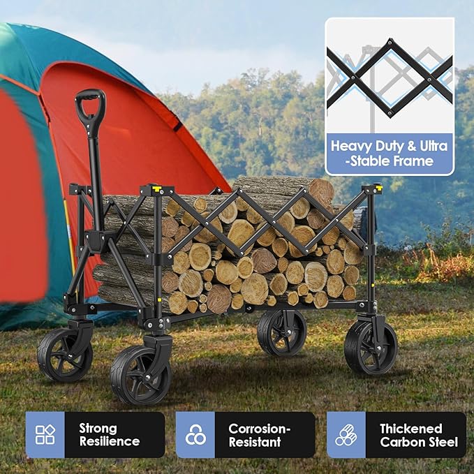 Collapsible Wagon Carts, Foldable Wagon Cart with All Terrain Wheels 330LBS Heavy Duty, Portable Utility Wagon for Grocery Shopping Fishing Garden Sports Beach Wagon Camping Cart
