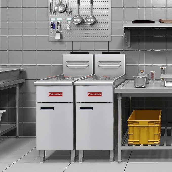 Commercial Deep Fryer with 2 Baskets, 90000 BTU Natural Gas Fryer - CSA Certified, 200°F-400°F 3 Tubes, Stainless Steel Floor Fryer for Restaurants, Fast Food, Food Trucks