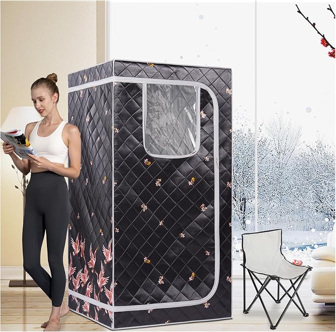 Smartmak Portable Far Infrared Sauna, Full Size Indoor Sauna Tent, Personal Infrared Sauna Spa for Home, with Heated Footpad and Reinforced Chair (Gray, 33.88" x 33.88" x 66.59")