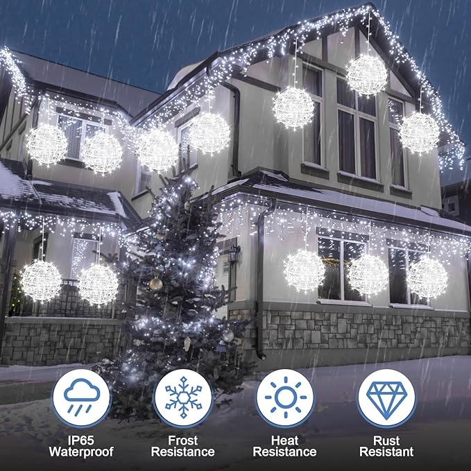 Christmas String Lights Outdoors,4 Pack 11.81" Sphere Lights,Ball Tree Garden Globe Lights for Home, Party, Christmas, Porch Patio,Wedding, Garden,Tree Decoration with Plug