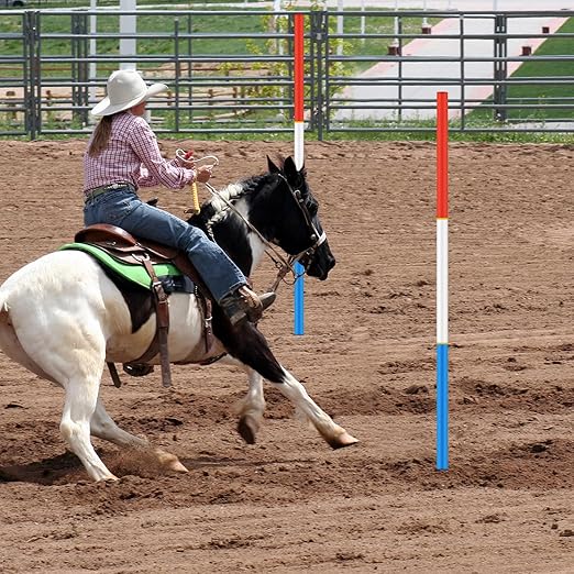 Red White Blue Pole Bending Poles for Horses - Set of 6 | Lightweight, Portable Horse Training Poles | Horse Training Equipment for Agility, Patterns, Obstacles - Easy Storage & Setup
