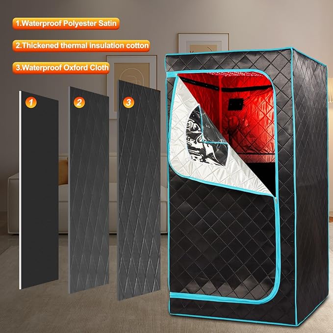 Portable Infrared Sauna for 1 Person, Red Light Therapy Full Size Home Sauna Box with Premium Dry Heating, Remote Temperature Control, Heated Foot Pad & Reinforced Folding Chair