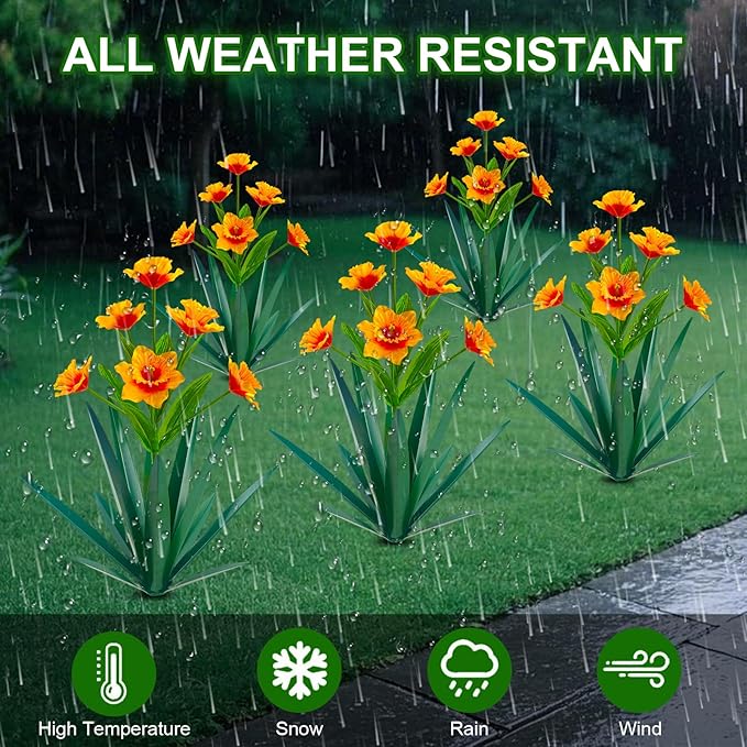 Homight Metal Agave Plant Outdoor Decoration Outdoor Garden Decoration Daffodils Flowers Mexican Yard Art Daffodils Flowers Decorative Garden Gift (3 Big Orange Daffodil)