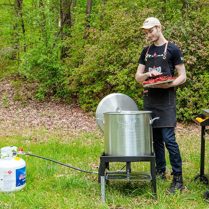 100 QT Seafood Boil Pot Stock Pot and 10,0000 BTU Propane Stove,Aluminum Seafood Boiling Kit with Strainer Basket,Heavy Duty Propane Burner For Outdoor Cooking Seafood Shrimp Crawfish Boiling