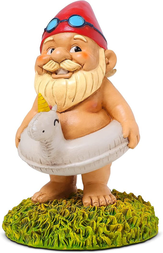 9” Funny Unicorn Pool Float Garden Gnome – Hilarious Lawn Statue for Outdoor Decor – All-Weather Resin Yard Ornament – Unique Housewarming & Gag Gift