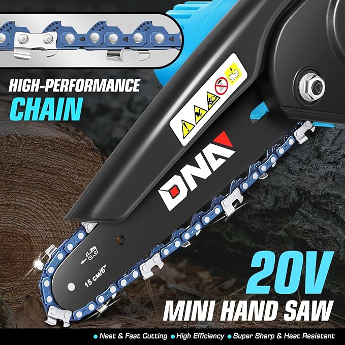 DNA MOTORING Mini Chainsaw, 6 Inch Electric Chainsaw Cordless Handheld Chainsaw with 2 20V 2000mAh Batteries, Small Chainsaw Electric Saw for Tree Trimming, Wood Cutting, Blue, TOOLS-00727-BL