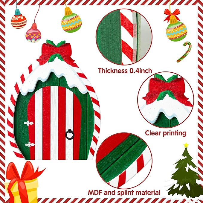 Haooryx 22Pcs Christmas Magic Wooden Miniature Fairy Doors Accessories, Christmas Elf Magic Door for Wall Fairies Magical Door Decoration Christmas Party Outdoor Xmas Decor (Bow Tie)