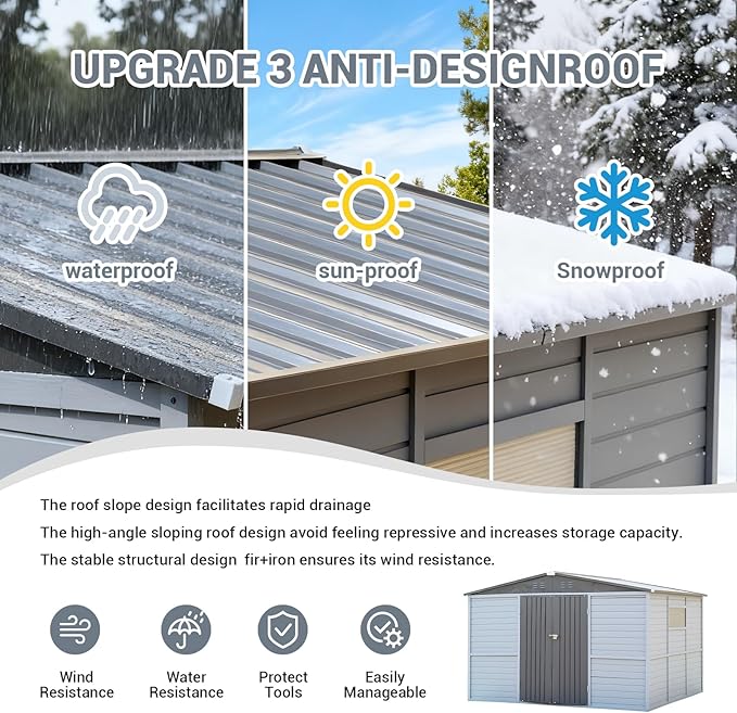 Galvanized Steel Frame & Solid Cedar Wood Wall Shed | 4x6ft Outdoor Storage Shed with 9-Level Wind Resistance & 10-Grade Waterproof Roof, Lockable Double Doors & 2 Windows for Garden Patio