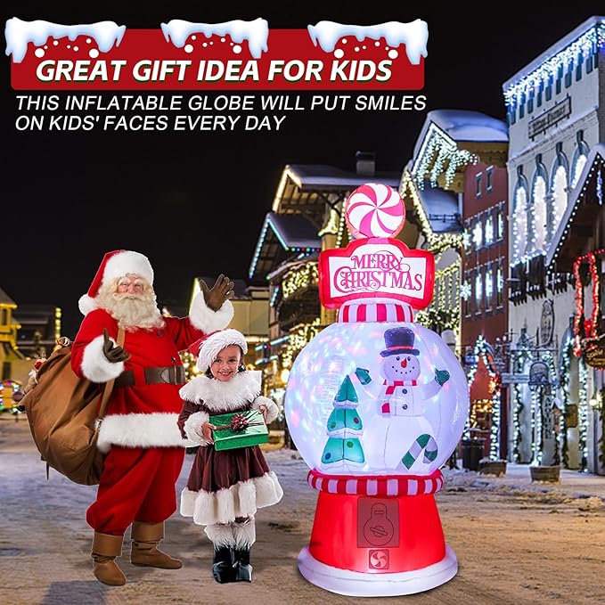 Christmas Inflatables Outdoor Decoration 7.8FT Tall Snowman Tree in Snow Globe with Rotating LED Lights Christmas Blow Up for Lawn Garden Holiday Party Yard Xmas Decor