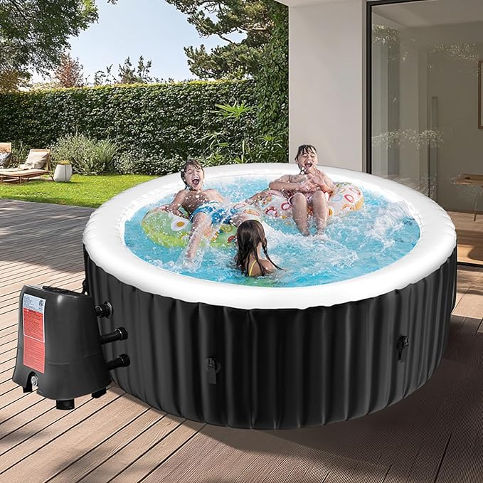 LILYPELLE 2-4 Person Inflatable Hot Tub, Large Portable Hot Tub with 120 Bubble Jets, Outdoor Spa Round Bathtub Set Included Heater Pump, Filter and Insulated Cover, 71" X 71" X 25"