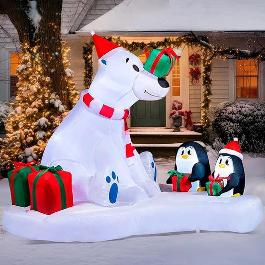 Joiedomi 6 FT Long Christmas Inflatable Decoration Polar Bear & Penguins with Build-in LEDs, Blow Up Inflatable for Christmas Party Indoor, Outdoor, Yard, Garden, Lawn Décor, Holiday Season Decoration