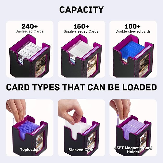 Marsguard Trading Card Deck Box with Commander Display，5 in 1 MTG Storage Holds 400+ Double-Sleeved Cards，4 Deck Boxes & Dice Tray Included，Fits MTG, TCG, PTCG & Sports Cards
