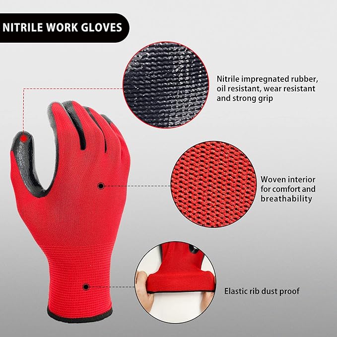 Evridwear Nitrile Coated Work Gloves,Superior Oil Resistance with Grip for Men Women Automotive,Gardening, Mechanic