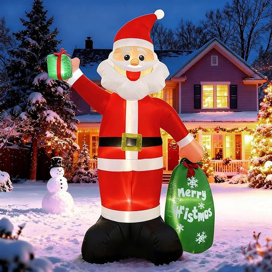 12FT Giant Christmas Inflatable Santa Claus with LED Lights and Gift Bag, Outdoor Blow Up Decorations for Yard, Indoor Holiday Party, Built-in Lights, Weatherproof, Includes Stakes & Sandbags