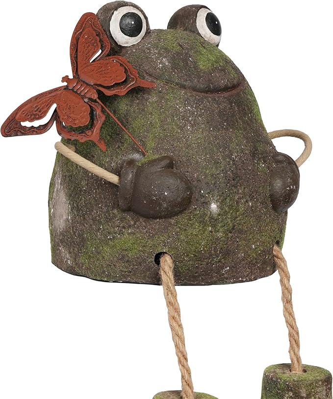 Alpine Corporation MCC836 Indoor/Outdoor Frog with Butterfly Garden Statue, Playful Frog Statue for Yard, 20" H, Green