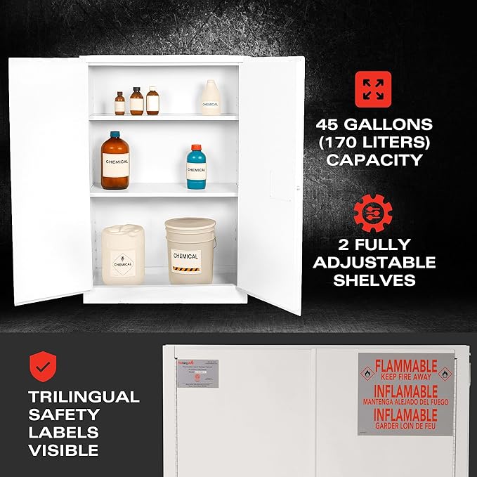 FireKing Platinum Flammable Safety Cabinet, Lab Chemicals Flammable Storage Cabinet, 45 Gallon Steel Safety Cabinets with Manual Door for Commercial, Industrial & Home Use, 43" x 18" x 65"