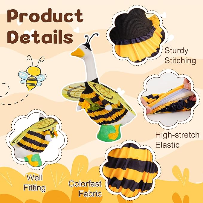 JIAYAN Porch Goose Fall Outfit: 2Pcs Cute Yellow Bee Costume Set 23"/ 17" Lawn Goose Statue Clothes for Theme Party Garden Patio Yard Outdoor Decoration