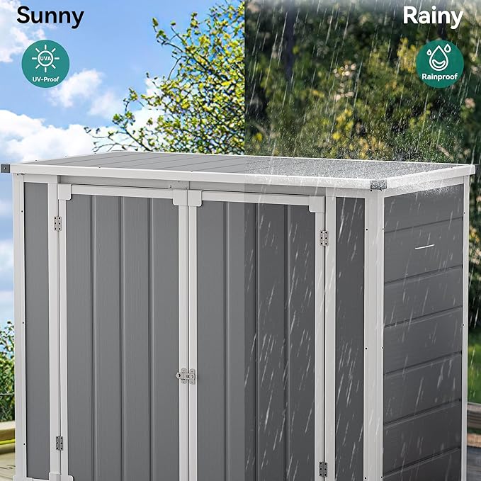 DWVO 41Cu.ft Horizontal Resin Storage Shed Without Shelf, All Weather 4.7x2.5 FT Outdoor Storage Shed with Hydraulic Struts, 3 Locks, Lockable to Floor for Garden Tools, Trash Cans, Gray