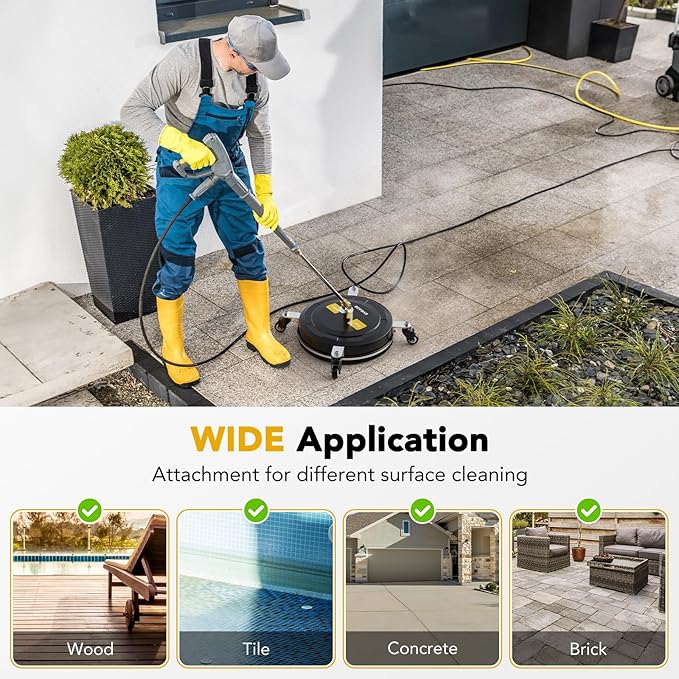 EVEAGE 14.5" Pressure Washer Surface Cleaner, Upgraded Stainless Steel Pressure Washer Accessories with 4 Weels & 1/4" Quick Connector, 4,000 PSI Power Washer for Driveways Sidewalks Patios Cleaning
